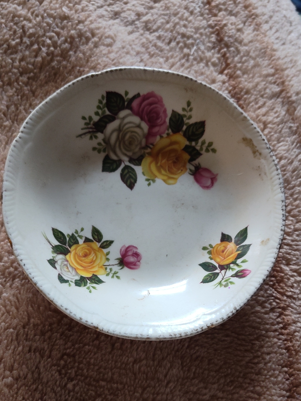 June Bouquet Floral Ceramic Serving Bowl in White with Yellow and Pink Roses